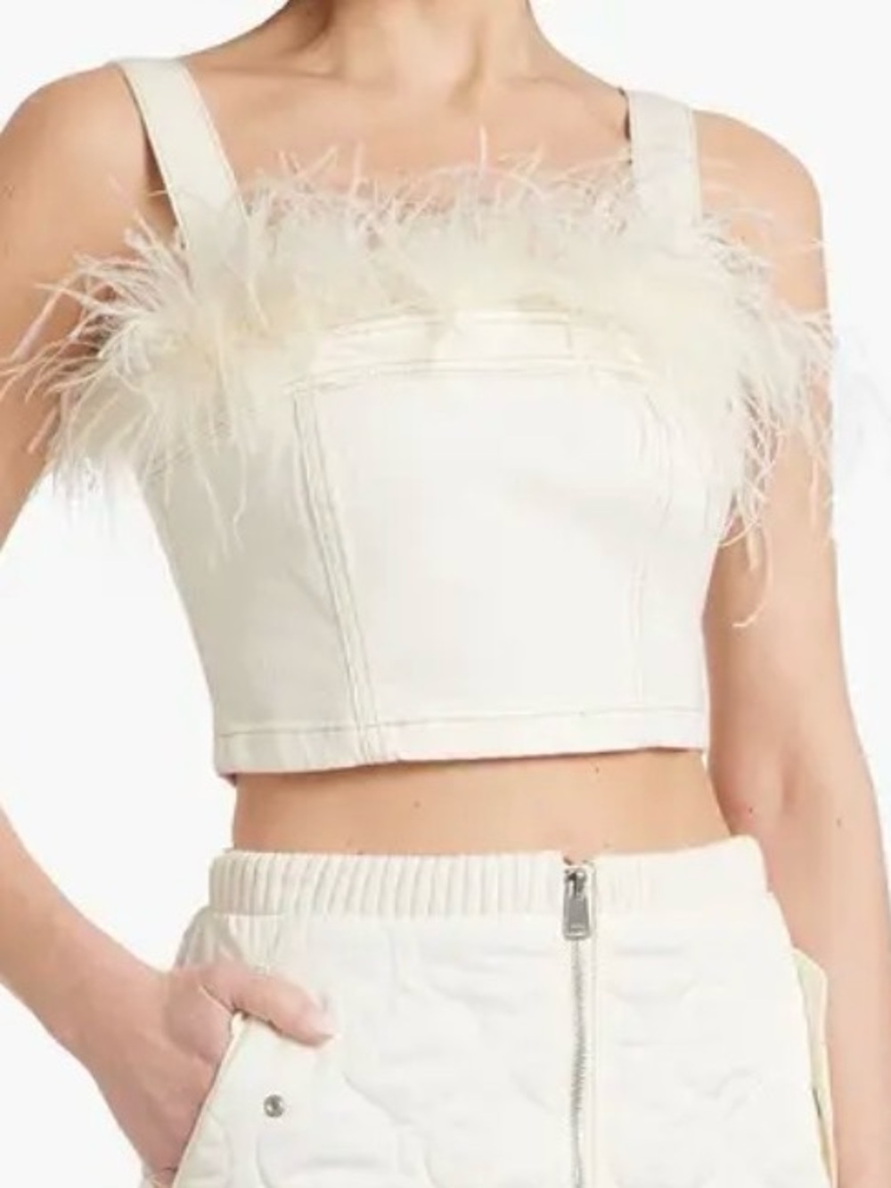 Simkhai “Reeves” Feather-Trimmed Denim Top Size: 0 Nwt